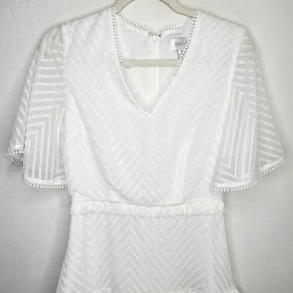 Shilla Chevron Swiss Clip Dot Short Sleeve Classy Fit and Flare Mini Dress Small - Picture 4 of 14